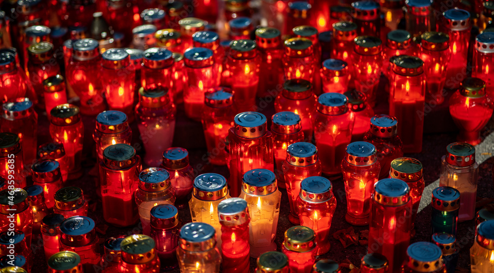catholic day of the dead, lighted candles in the cemetery, central croatia catholic day of the dead, lighted candles in the cemetery, central croatia
