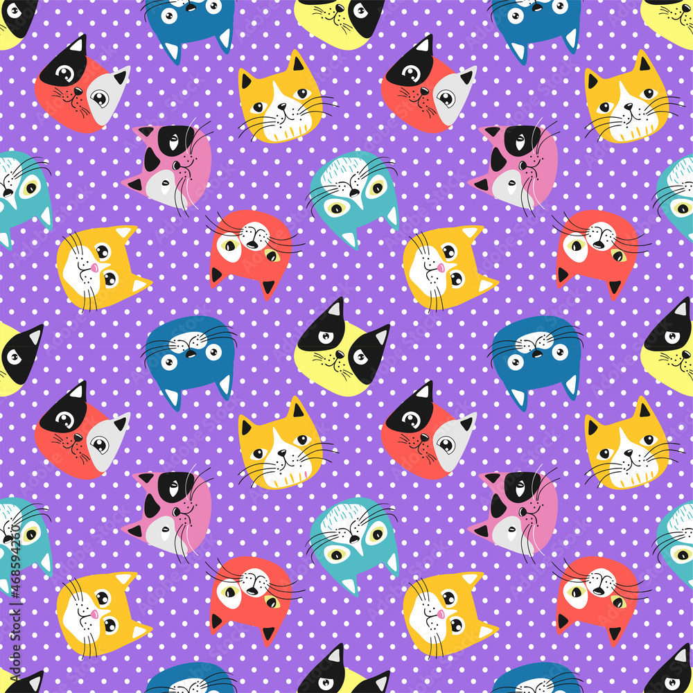 Funny cartoon cats. Seamless pattern.Texture for fabric, wrapping, wallpaper. Decorative print Funny cartoon cats. Seamless pattern.Texture for fabric, wrapping, wallpaper. Decorative print