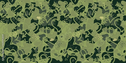 Green Texture Camouflage With Hearts Seamless Pattern Background Vector Illustration Art