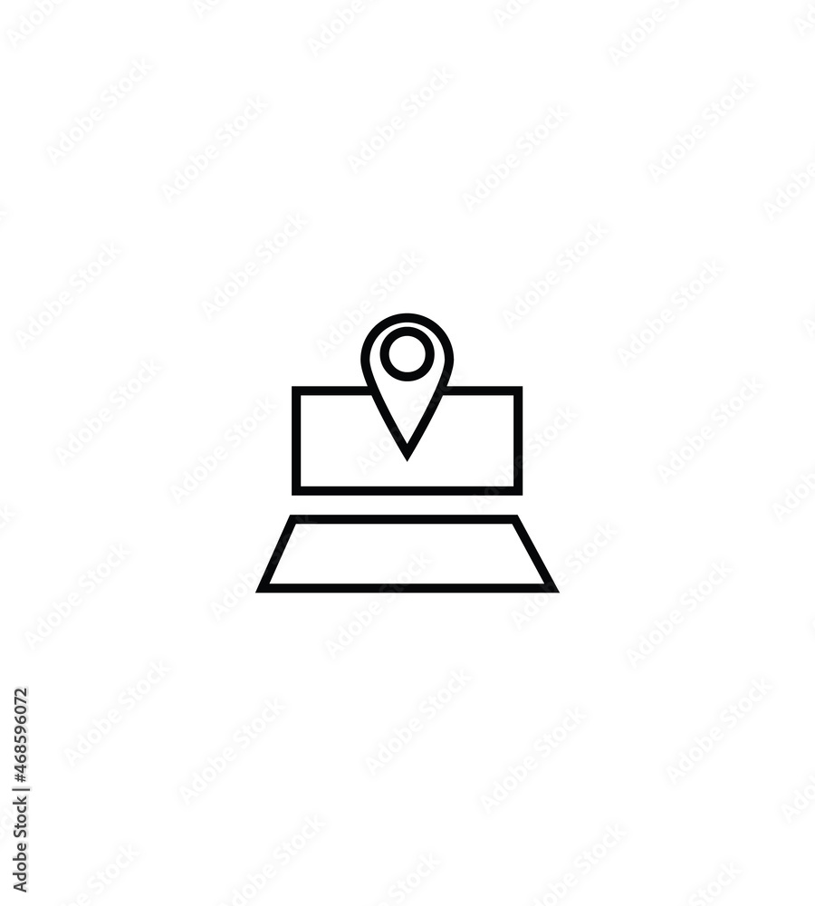 Internet concept. High quality editable stroke for mobile apps, web design, websites, online shops etc. Line icon of geolocation sign over laptop Internet concept. High quality editable stroke for mobile apps, web design, websites, online shops etc. Line icon of geolocation sign over laptop