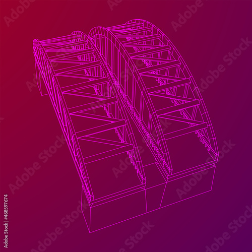 Bridge connection structure. Wireframe low poly mesh vector illustration.