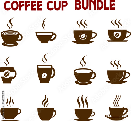 Coffee cup Set  Set of vector cups with coffee  Coffee cup logo  Coffee Monogram collection  vector outline illustration and silhouette collection