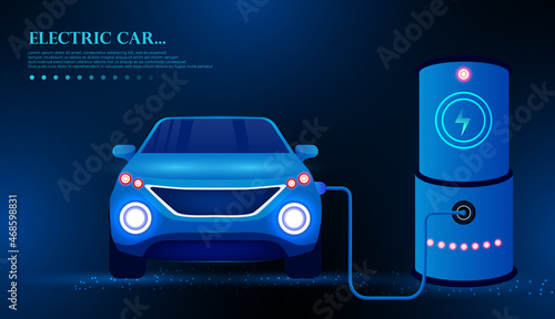 Electric car charging station. Electromobile. Abstract electric vehicle future concept in modern technology industries