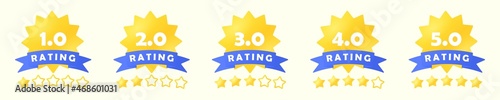 Quality rating stars set. Five out of 5 stars. An emblem for a website or application for feedback. Isolated icon on white background. Rating system. Infographics. Vector illustration.