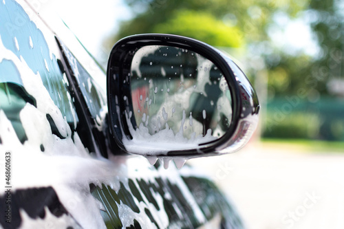 Foam rearview mirror in the car wash
