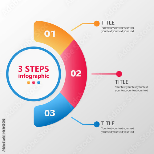 Business infographics. 3 steps in the form of a semicircle diagram. 3 D. Vector illustration.