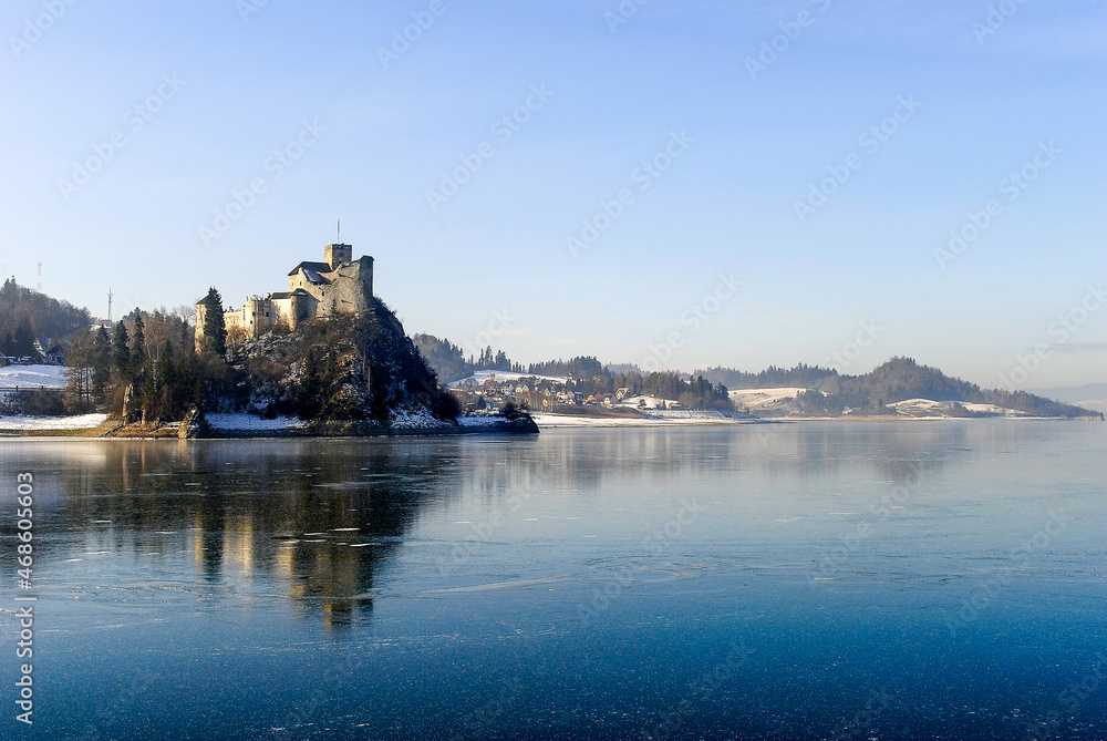 Castle on a hill on the shores of the lake, Niedzica, Pieniny, Poland