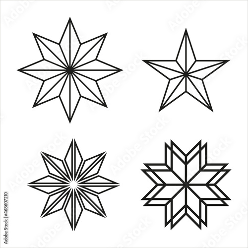 Set of old Folk star snowflake icons symbols.