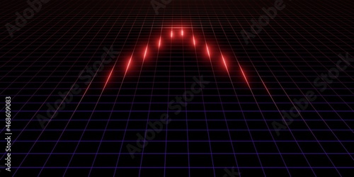 Tableau sur toile 80s retro futuristic neon badge background 3d illustration Premium