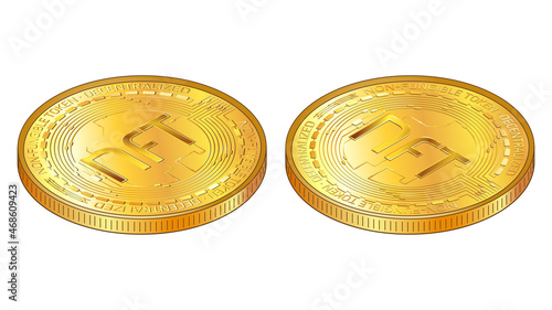 NFT non fungible token detailed isometric golden coin isolated on white. Pay for unique collectibles in games or art.