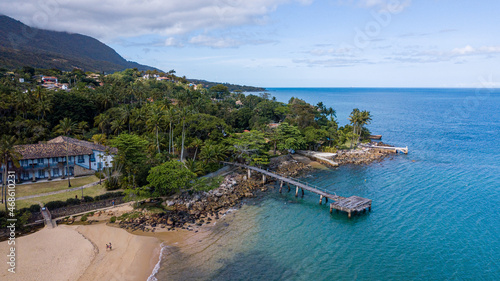 Aerial view of Praia da Feiticeira at Ilhabela in the state of São Paulo, Brazil.