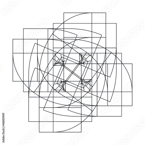 Geometric dynamic pattern, black lines background.