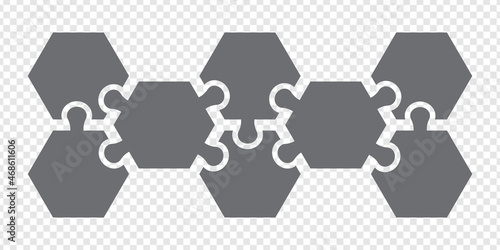 Simple icon puzzles in gray. Simple icon hexagon puzzle of the eight elements  on transparent background for your web site design, app, UI. EPS10.