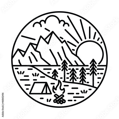 Camping adventure with beauty nature and river graphic illustration vector art t-shirt design