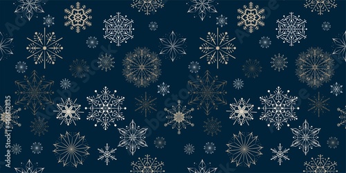 Seamless Christmas pattern snowflakes. .Blue background . Seamless  backgrounds design. Vector illustration.Merry Christmas Corporate Holiday cards