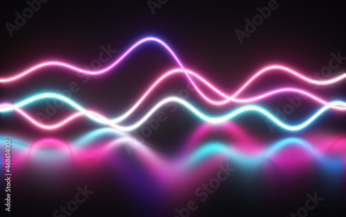 Colorful waves, urban background, big data, wavy, cyber safety, quantum computer, storage, virtual reality, futuristic pink blue neon light close up. 3d rendering