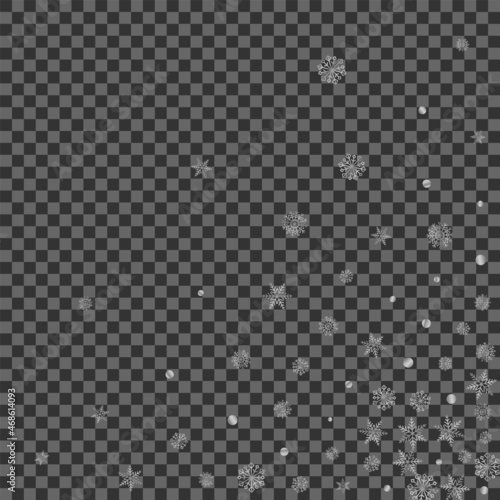 Metal Flake Background Transparent Vector. Confetti Snowflake Card. Luminous Snowflake Particles. Grey Effect Illustration.