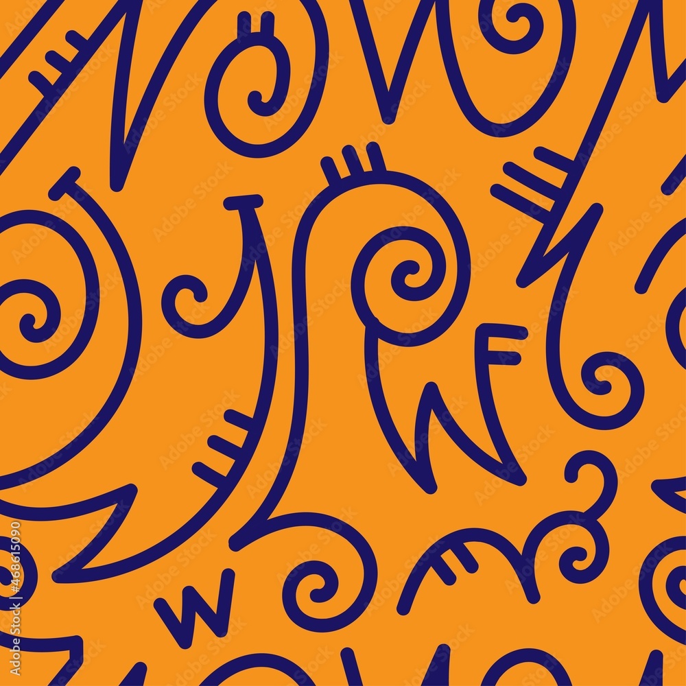 Obraz premium Seamless abstract pattern on orange background. Vector doodle image. Graphic linear wallpaper.