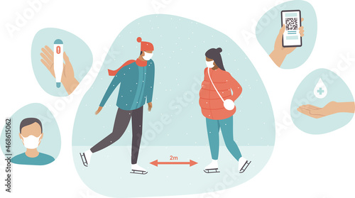 Antiviral safety measures in public places. Outdoor ice rink.