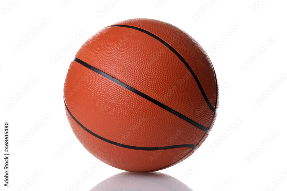 Basketball ball on white reflective background. Choosing meat for game
