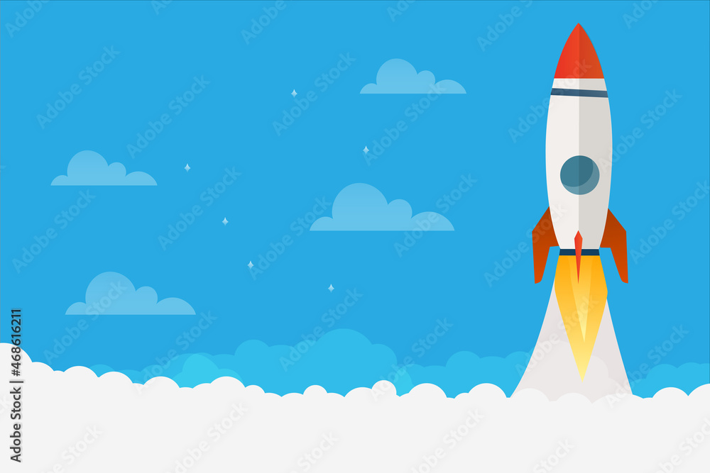 Rocket start up concept with clouds workspace vector design. Rocket start up concept with clouds workspace vector design.