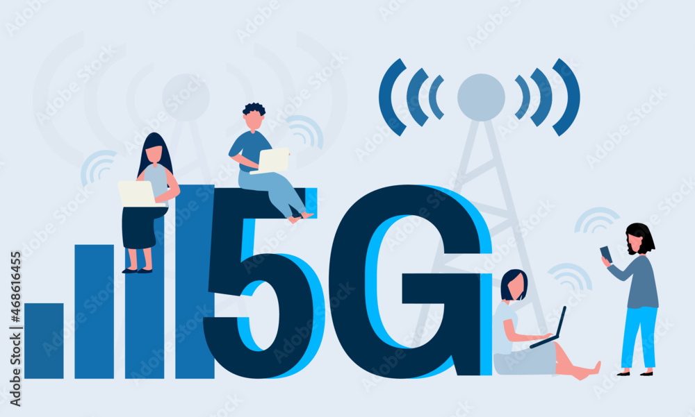 People with gadgets use high-speed Internet. 5G network wireless technology. People with gadgets use high-speed Internet. 5G network wireless technology.