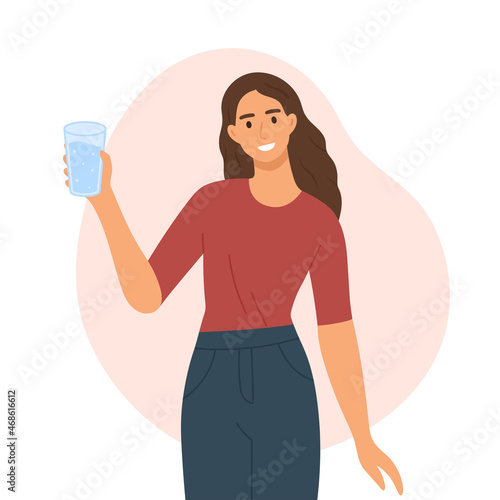 Woman holding a glass of water isolated on white background flat style vector illustration.