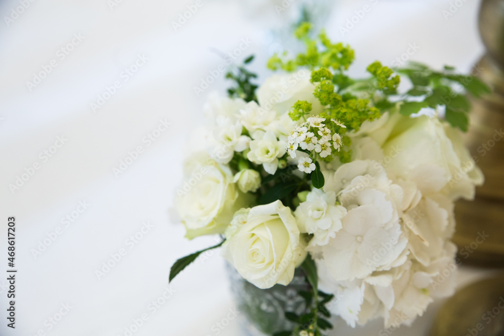 Wonderful flowers on a ceremony table in a villa Wonderful flowers on a ceremony table in a villa
