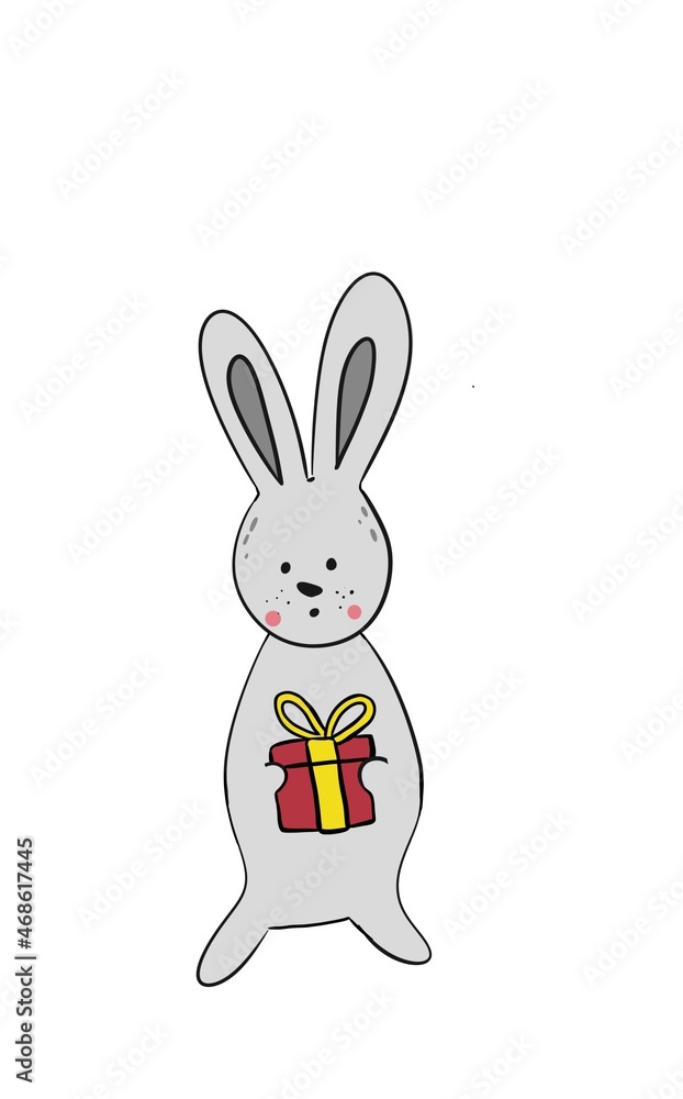 Christmas rabbit, cute rabbit with present, easter bunny with gift, cute bunny