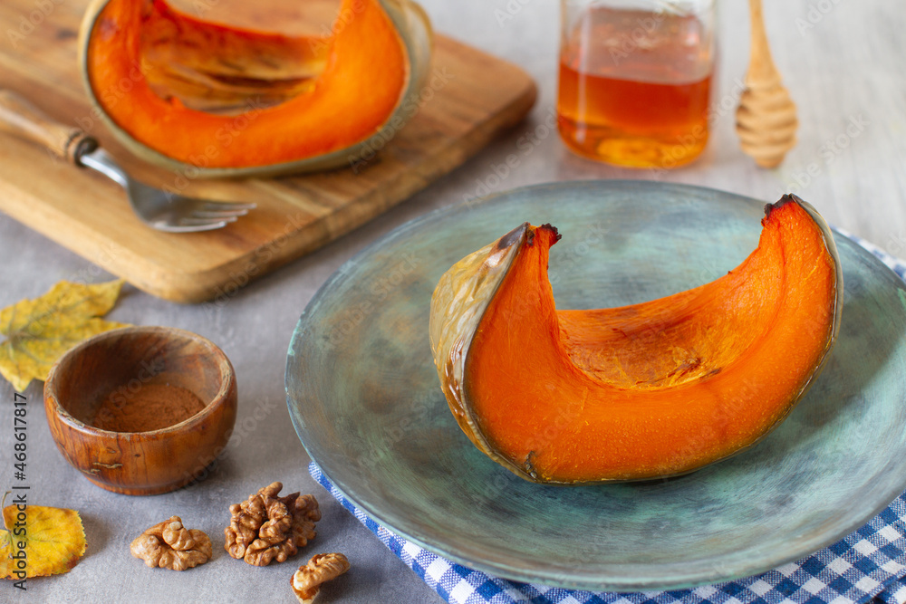 Oven-roasted pumpkin slices on a table