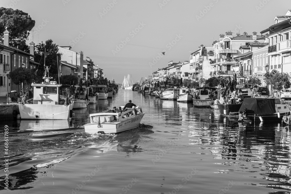 Grado (GO), ITALY - October 29th, 2021: Old harbour of the town - Porto Vecchio di Grado