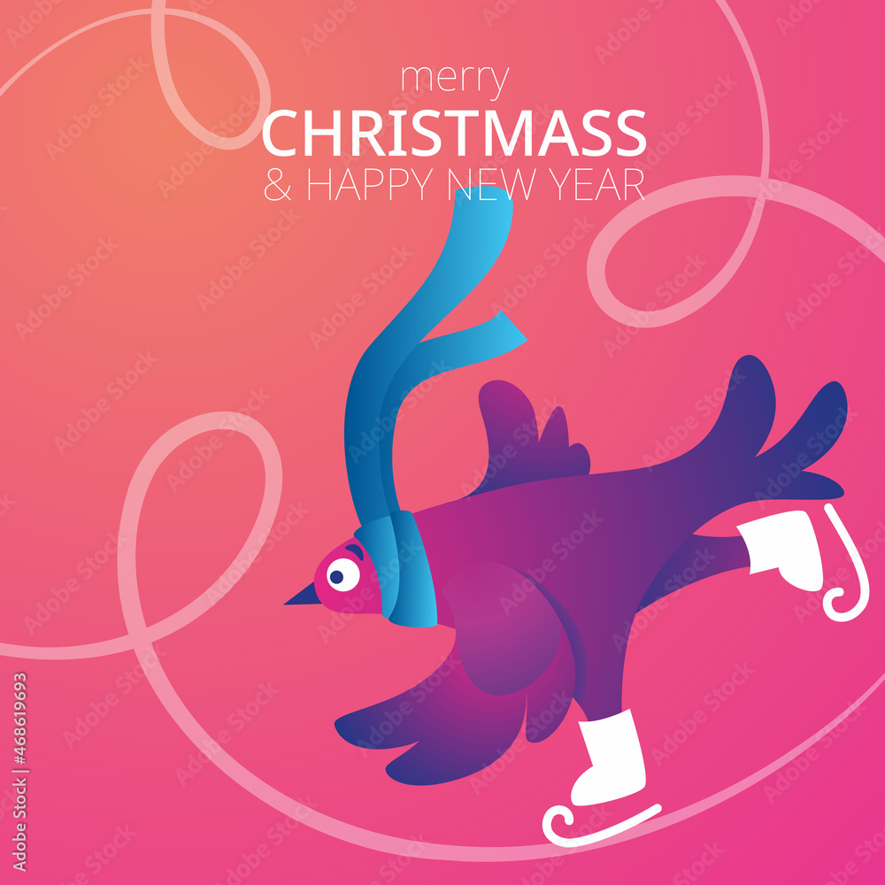 Obraz premium Bright square Xmas banner with funny pigeons. Text 