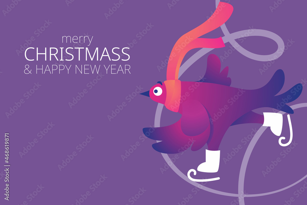 Bright Xmas horizontal web banner with funny pigeons. Text Bright Xmas horizontal web banner with funny pigeons. Text