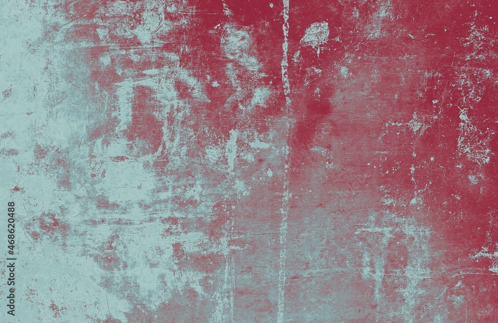 Blue red grunge surface. Vintage dust material. Weathered chalk fabric. Dirty grunge texture of metal. Aged grainy