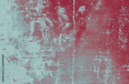Blue red grunge surface. Vintage dust material. Weathered chalk fabric. Dirty grunge texture of metal. Aged grainy