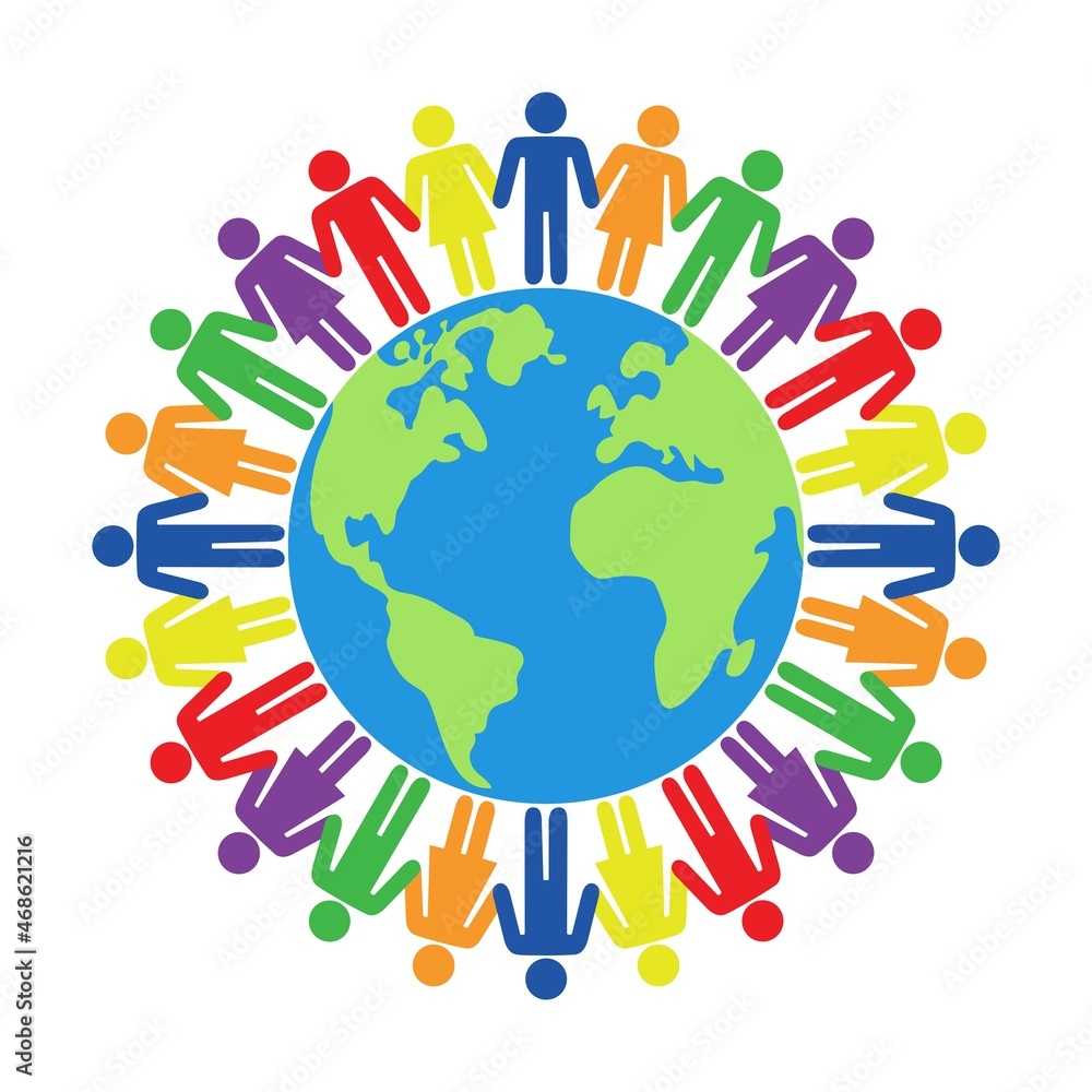 vector earth globe surrounded by a chain of people Stock Vector | Adobe ...