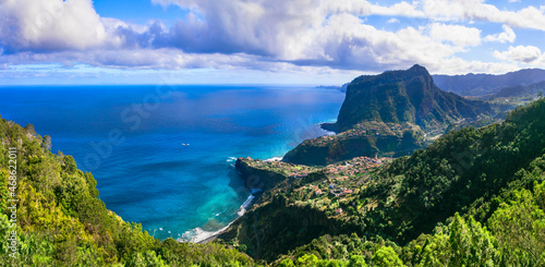 Stunning beautiful nature, scenic landscape of Madeira island. Northern part near Santana. Portugal photo