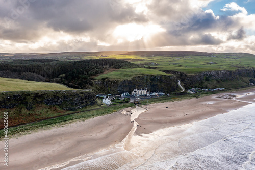 Aerial view of Downhill at the Mussenden Temple in County Londonderry in Northern Ireland