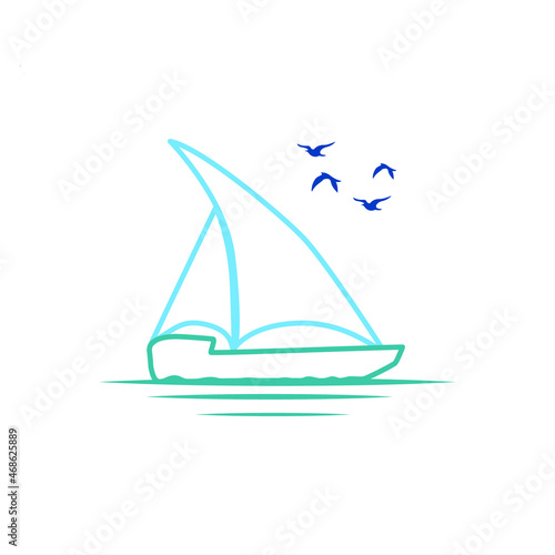 Simple Sailboat dhow ship line art logo applied for Company logo design inspiration.