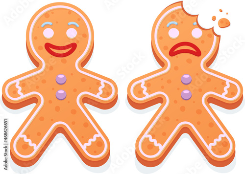 Isolated gingerbread man cookies. Vector illustration