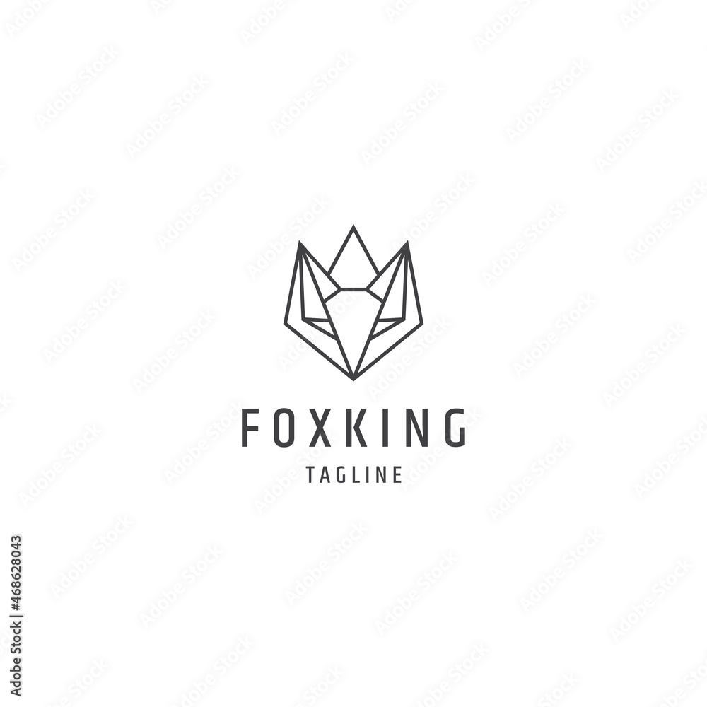 Naklejka premium Fox king head line logo design template