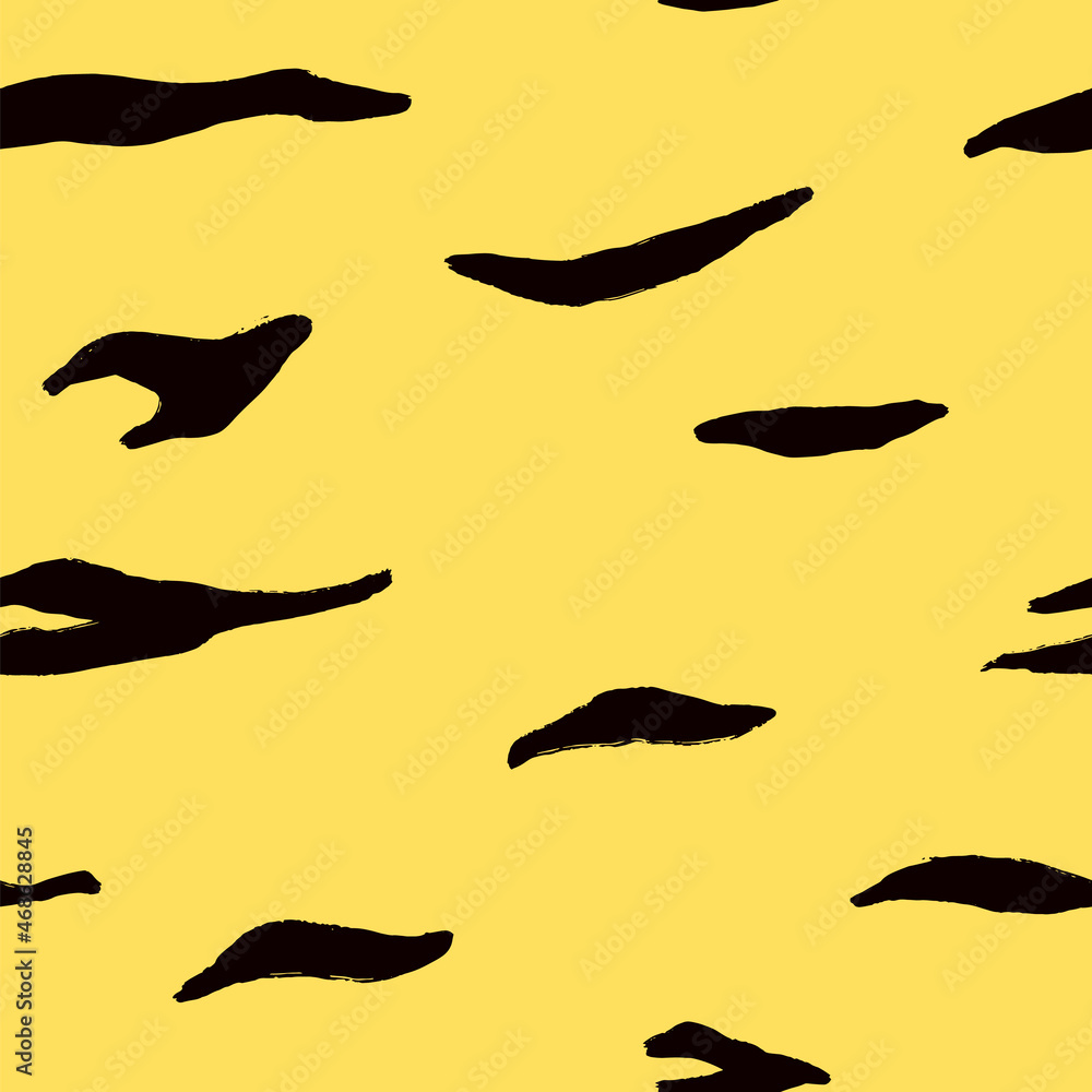 ゆるい手描きのトラ柄のシームレスパターン - 寅年の素材に使えるかわいいテクスチャー - 黄色と黒
