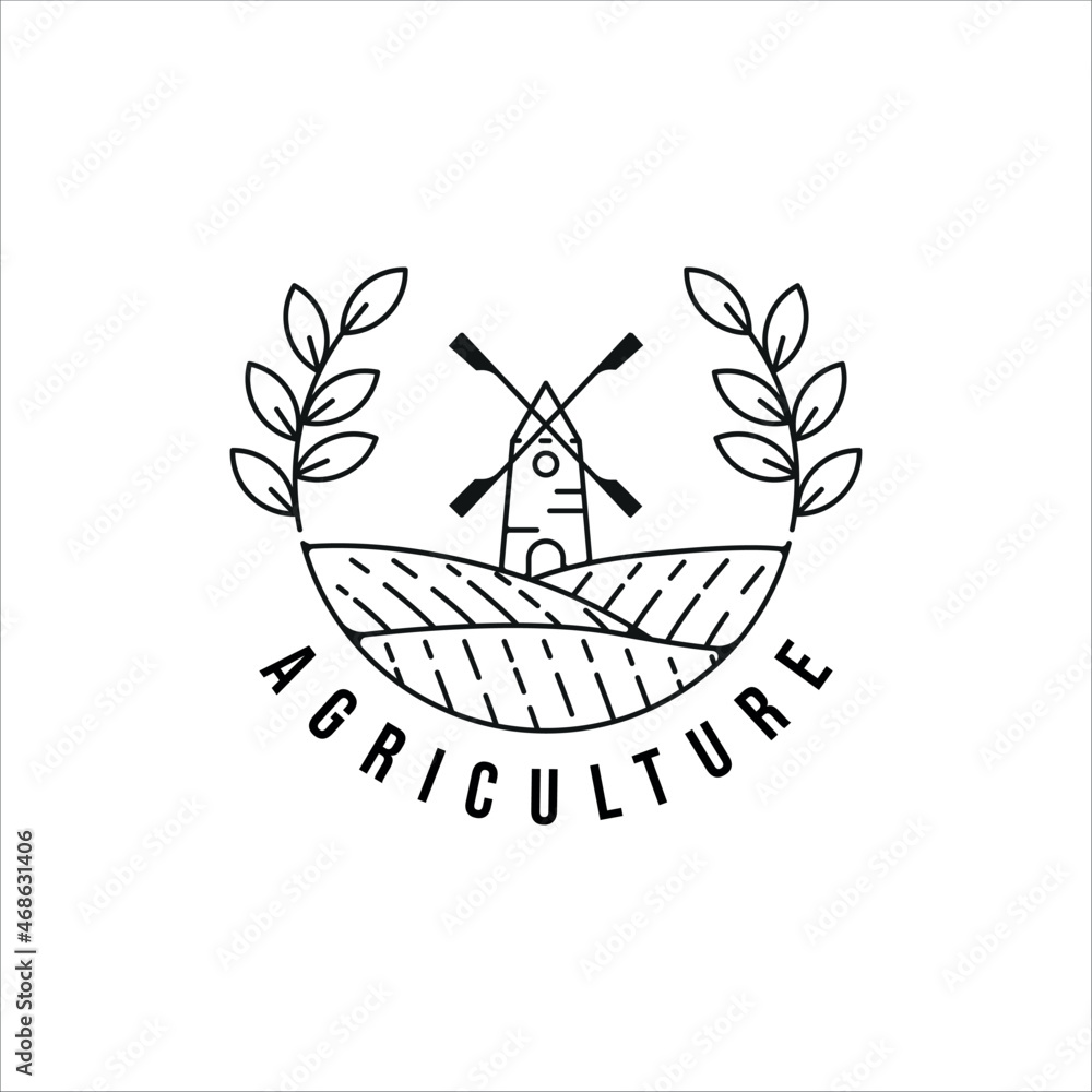 windmill farm logo line art vector illustration template icon graphic design. agriculture landscape typography windmill farm logo line art vector illustration template icon graphic design. agriculture landscape typography