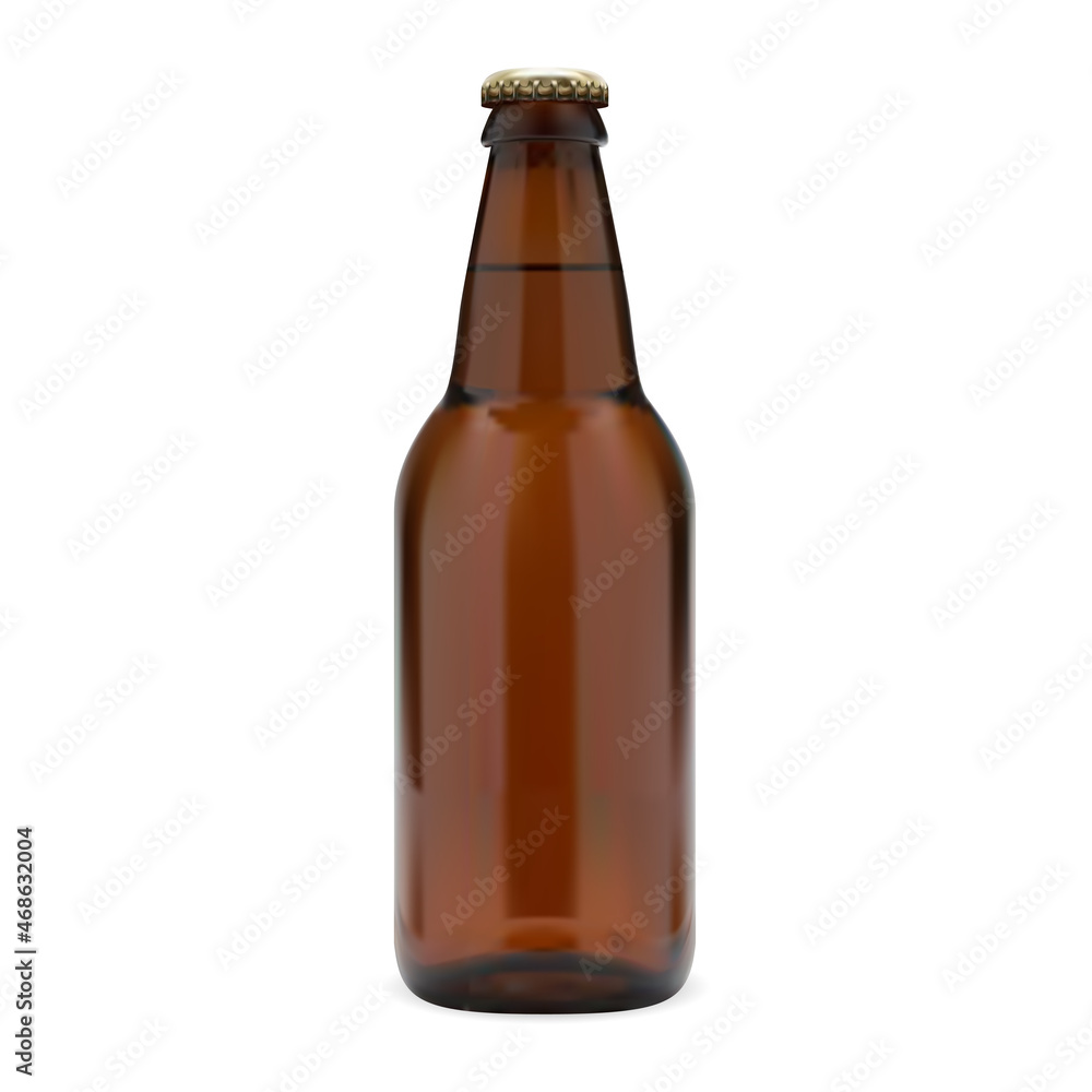 Beer bottle. Modern design beer package template, realistic 3d vector blank. Brown glass alcohol brand beverage. Single refreshing barley beer drink bottle. Disposable amber package Beer bottle. Modern design beer package template, realistic 3d vector blank. Brown glass alcohol brand beverage. Single refreshing barley beer drink bottle. Disposable amber package