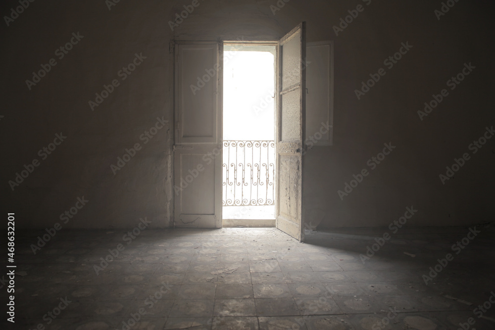 old front door of an abandoned house