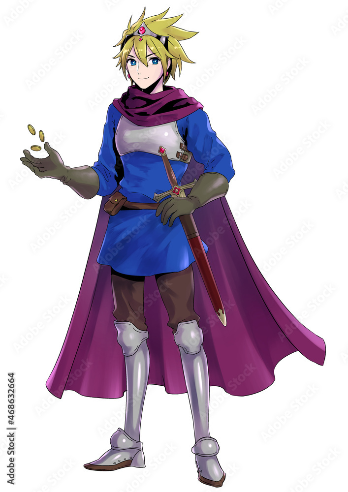 金髪男勇者のイラスト 金貨をもてあそんでいる Stock イラスト Adobe Stock