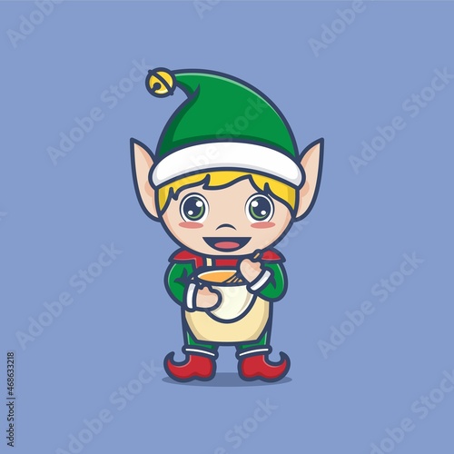 cute cartoon christmas elf being a cake maker. vector illustration for mascot logo or sticker