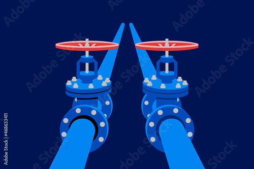 Pipe distribution system. Natural gas pipes with valves. Color illustration of industrial oil, water, gas pipes. Vector. photo