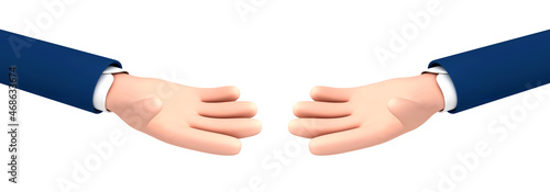 Vector cartoon two outstretched hands palm isolated on white background. Vector hand gestures in cartoon style