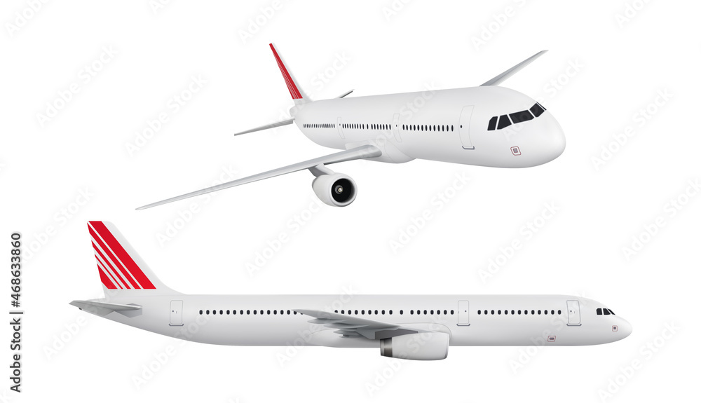 Set of airplanes isolated on white background. Vector realistic illustration.